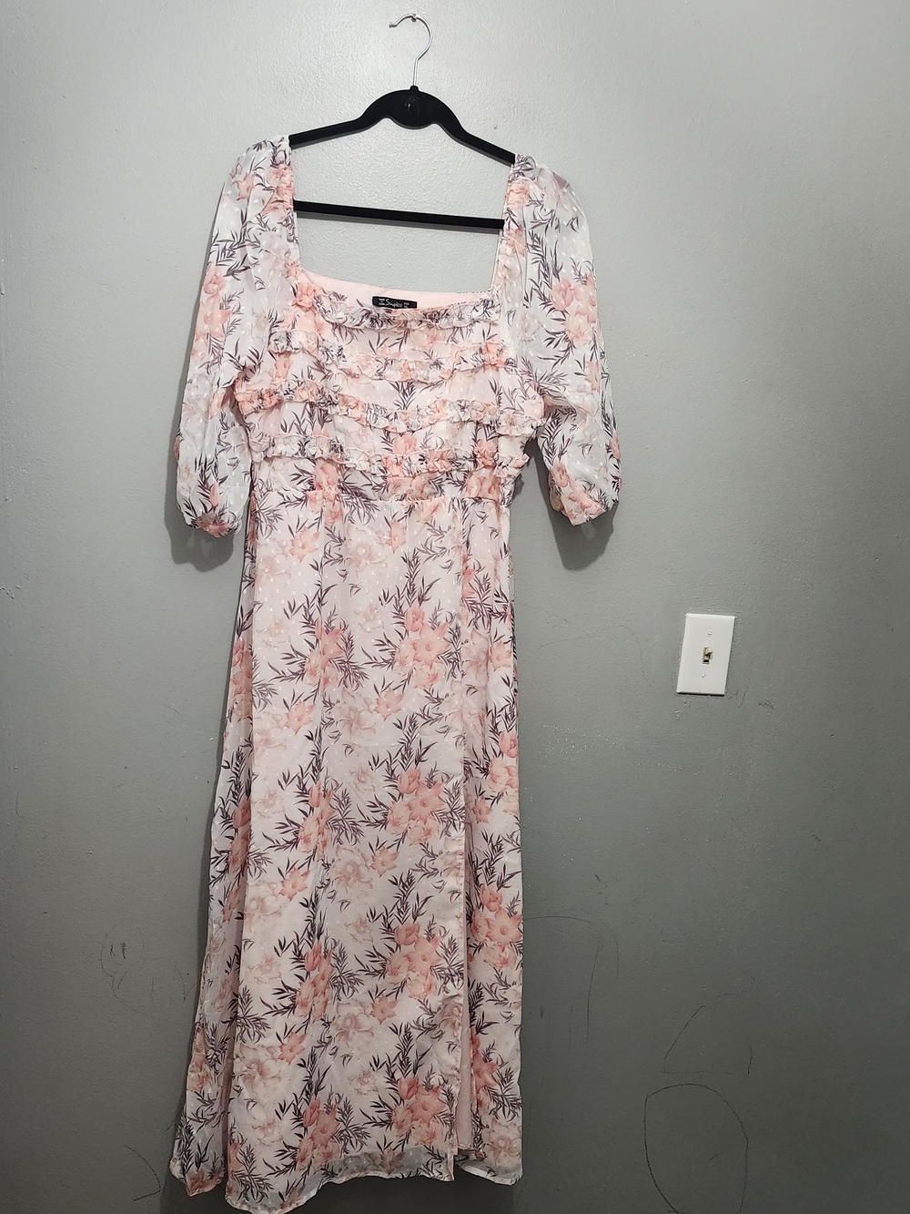 Simplee Peach Floral Maxi Dress with Square Neck Size XL